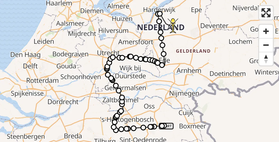 Routekaart van de vlucht: Politiehelikopter naar Ermelo, Venstraat
