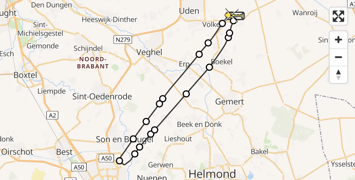 Routekaart van de vlucht: Lifeliner 3 naar Vliegbasis Volkel, Rondweg Volkel