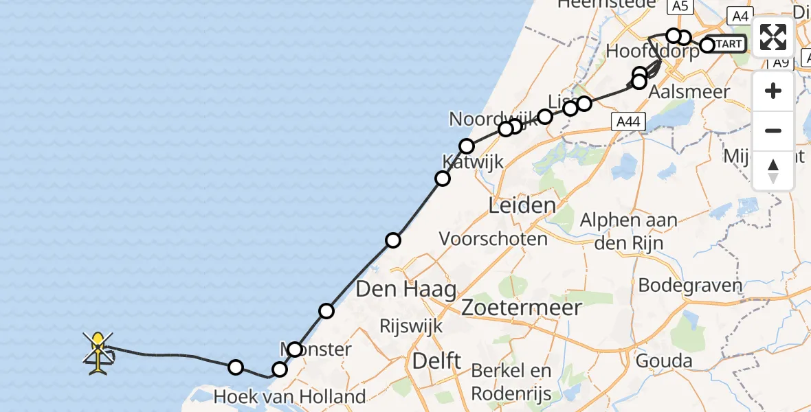 Routekaart van de vlucht: Politieheli naar Loevesteinse Randweg