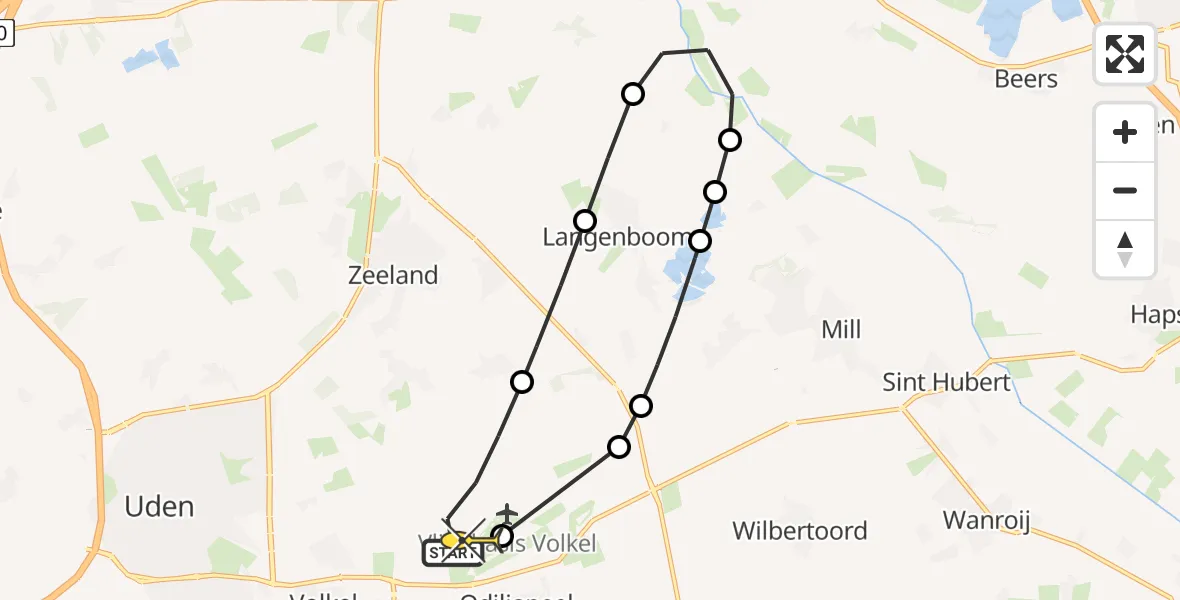 Routekaart van de vlucht: Lifeliner 3 naar Vliegbasis Volkel, Zeelandsedijk