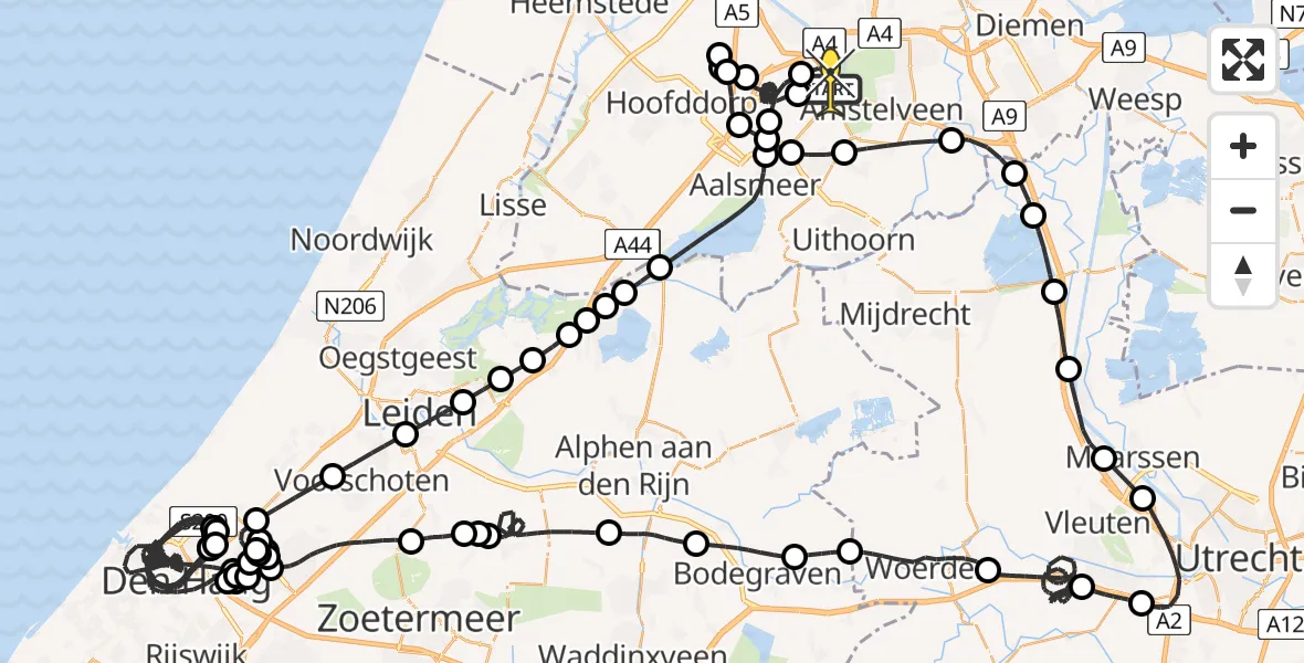 Vluchtroute Politiehelikopter van Schiphol naar Schiphol