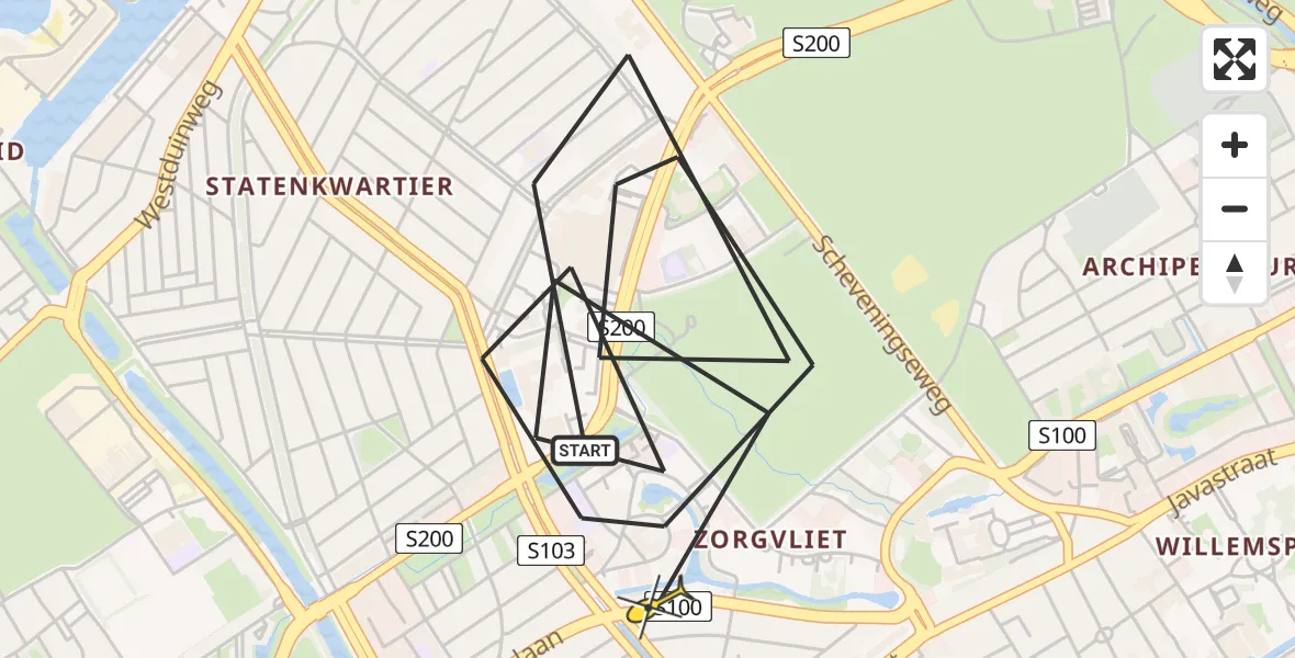 Routekaart van de vlucht: Politiehelikopter naar Den Haag, Groot Hertoginnelaan
