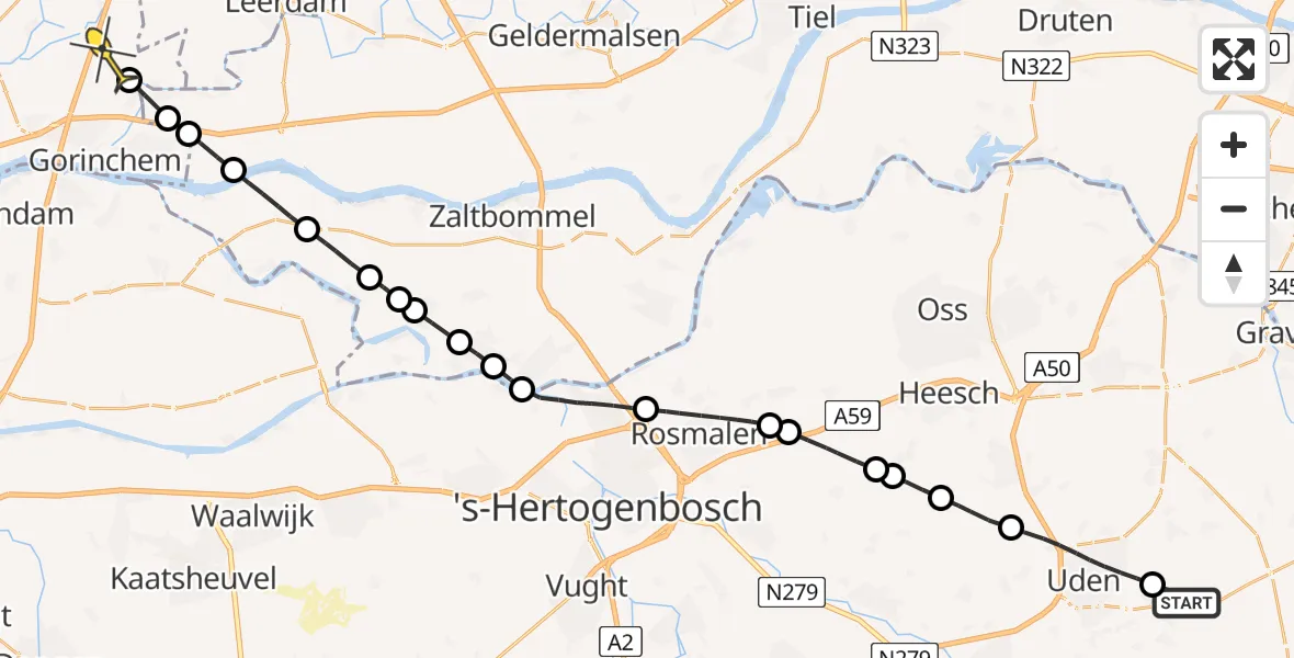 Routekaart van de vlucht: Politiehelikopter naar Arkel, Kromstraat