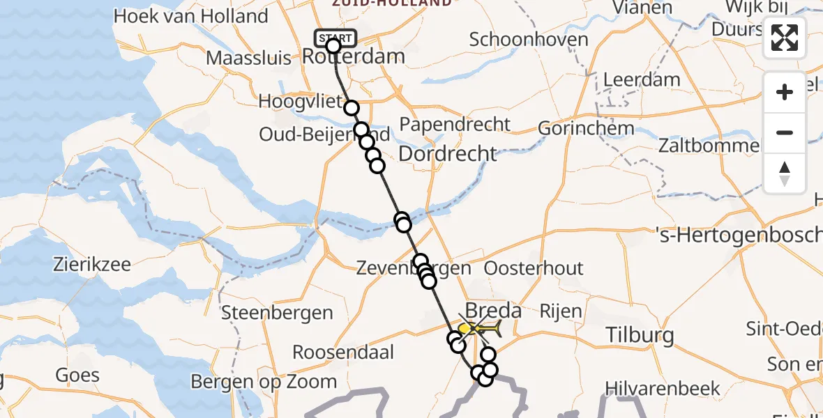 Routekaart van de vlucht: Politieheli naar Breda, Van der Duijn van Maasdamweg