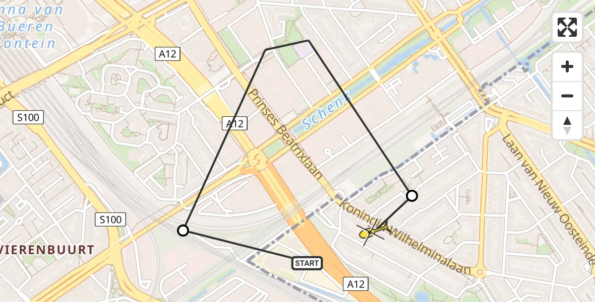 Routekaart van de vlucht: Politieheli naar Voorburg, Amalia van Solmsstraat