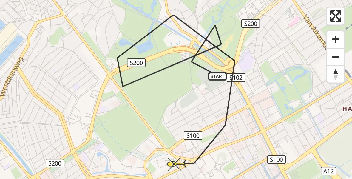 Routekaart van de vlucht: Politiehelikopter naar Den Haag, Nieuwe Parklaan