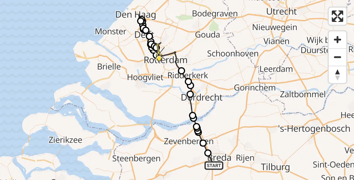 Routekaart van de vlucht: Politieheli naar Rotterdam The Hague Airport, Mastbosstraat