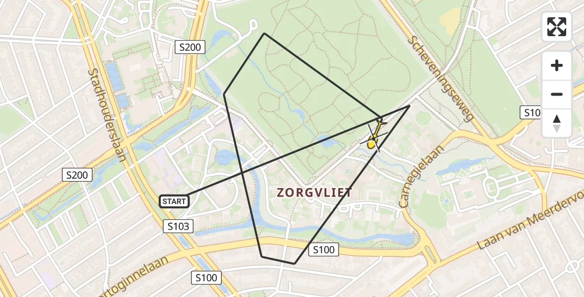 Routekaart van de vlucht: Politiehelikopter naar Den Haag, Jacob Catslaan