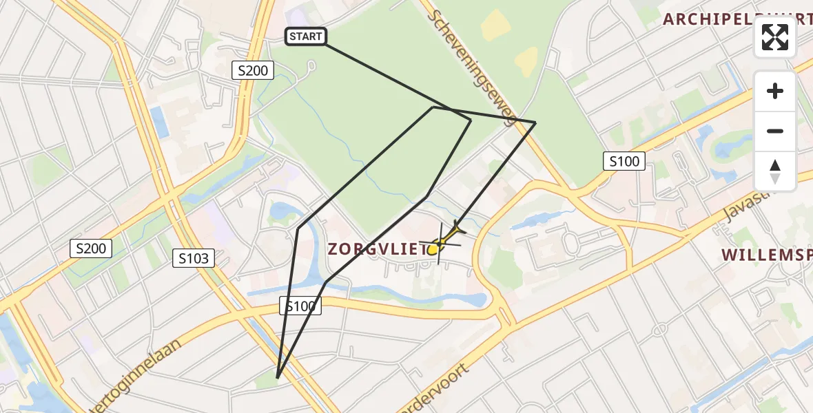 Routekaart van de vlucht: Politieheli naar Den Haag, Buitenrustweg