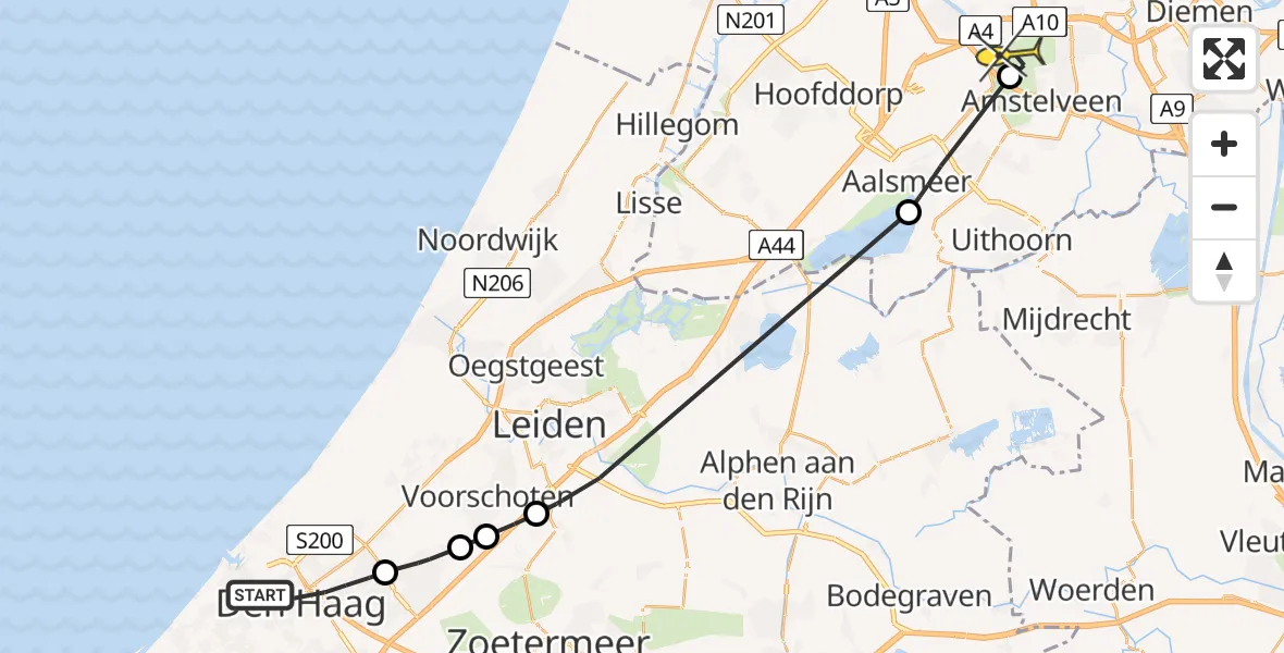 Routekaart van de vlucht: Politiehelikopter naar Amstelveen, Noordeinde