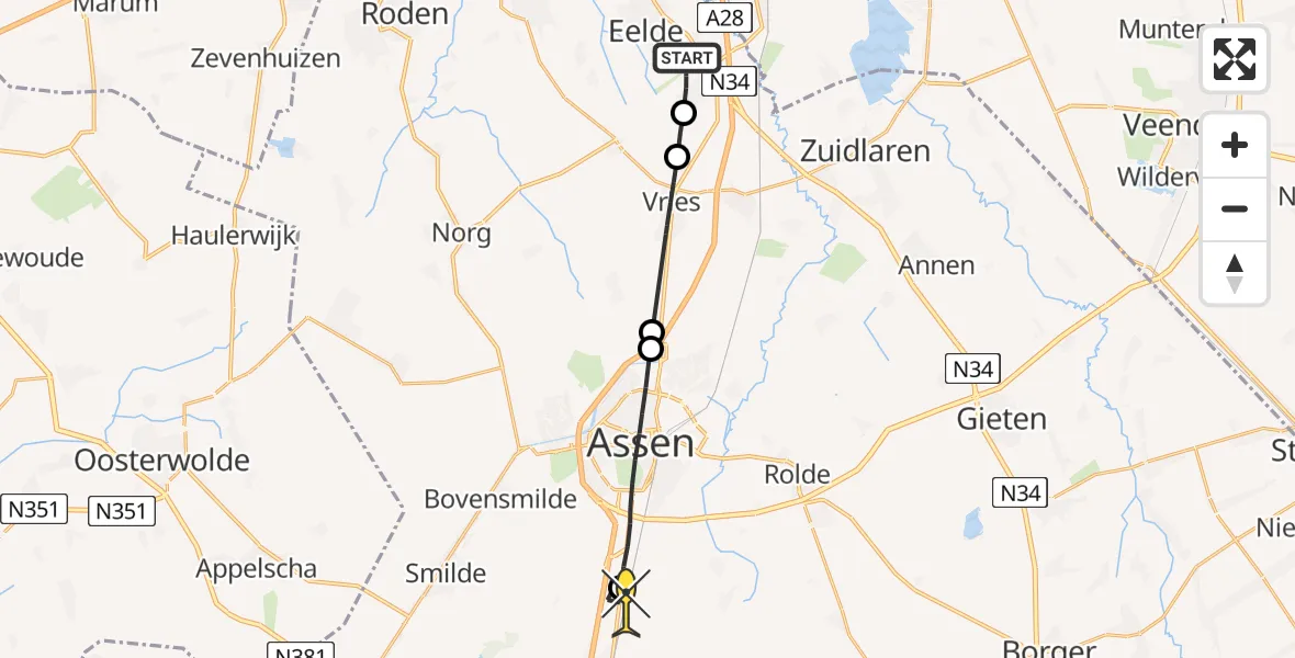 Routekaart van de vlucht: Lifeliner 4 naar Hooghalen, Breukenweg