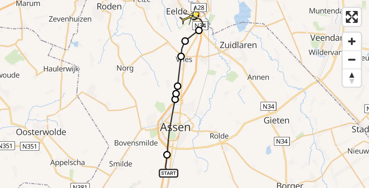 Routekaart van de vlucht: Lifeliner 4 naar Groningen Airport Eelde, Eysinkweg