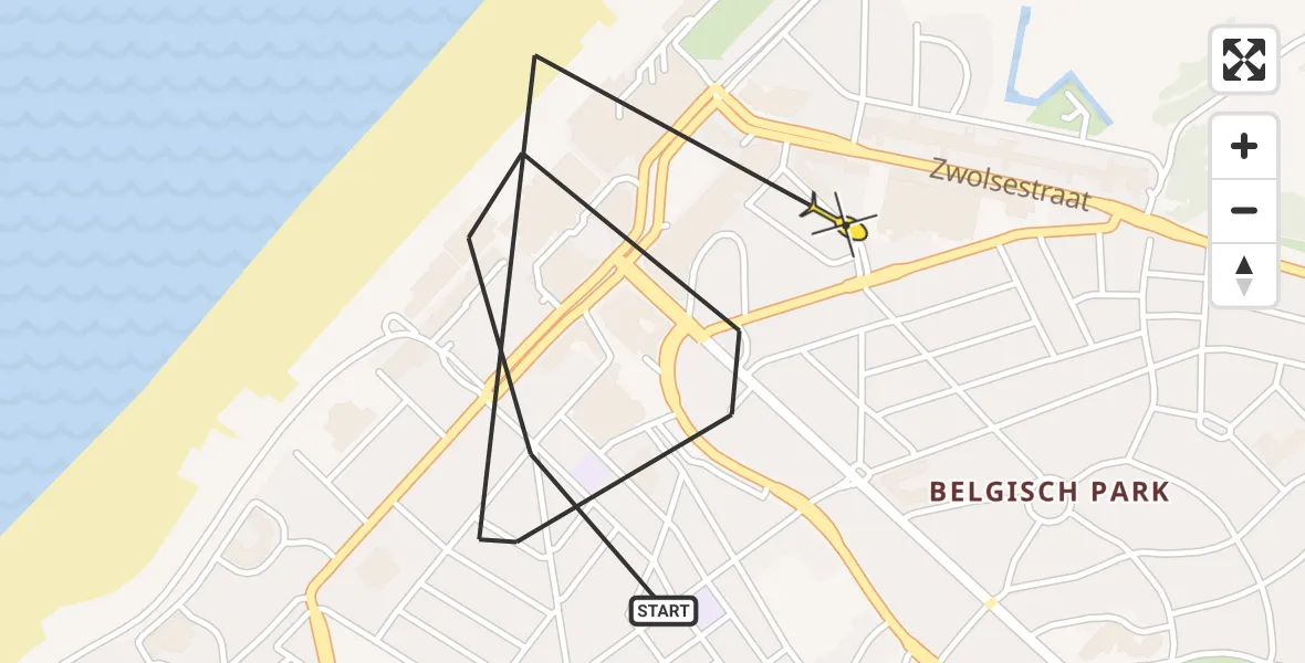 Routekaart van de vlucht: Politieheli naar Den Haag, Gevers Deynootstraat