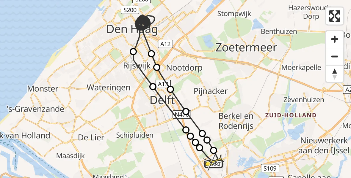 Routekaart van de vlucht: Politieheli naar Rotterdam The Hague Airport, Schieveense polder