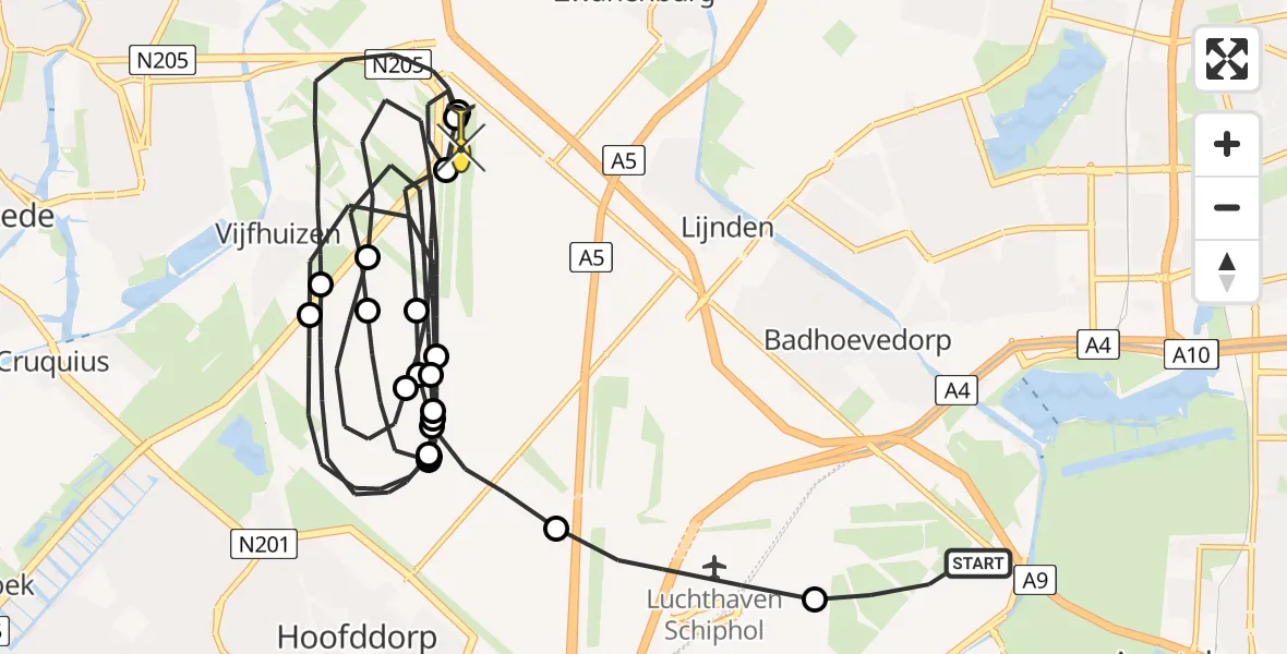 Vluchtroute Politiehelikopter van Schiphol naar Schiphol