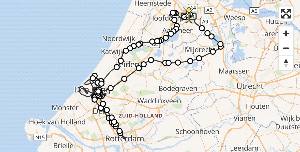 Routekaart van de vlucht: Politieheli naar Schiphol, Amsterdam-Bataviaweg