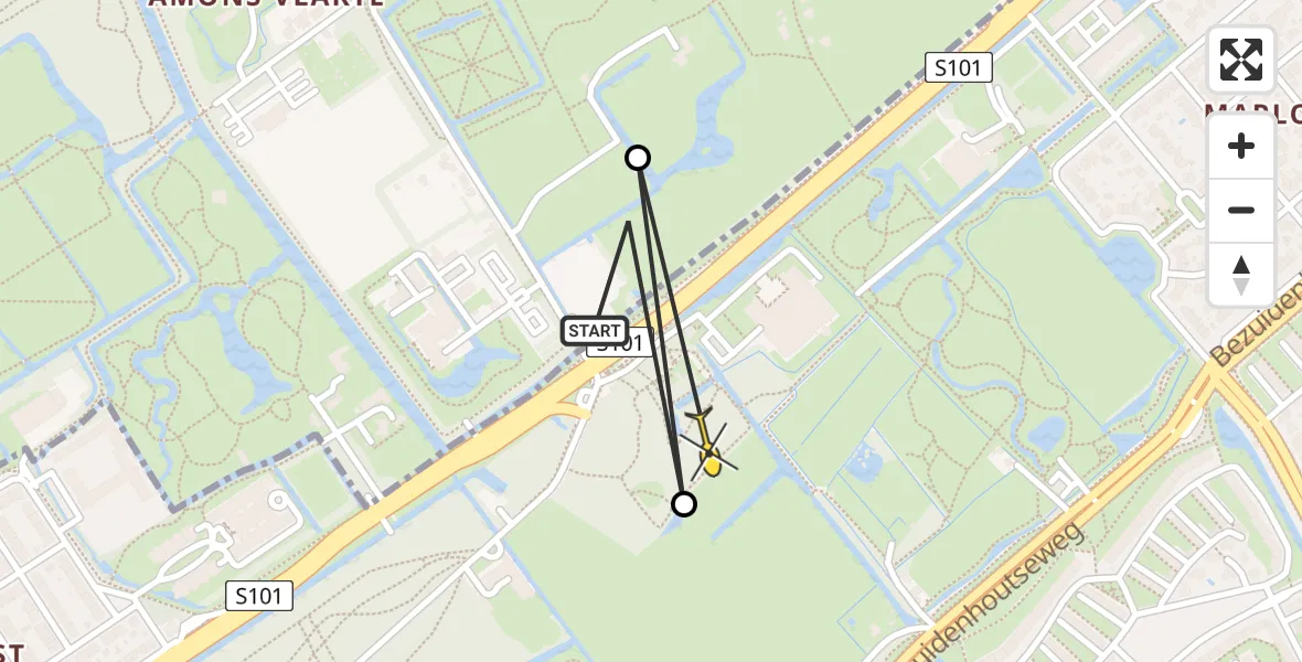 Routekaart van de vlucht: Politieheli naar Den Haag, Reigersbergen
