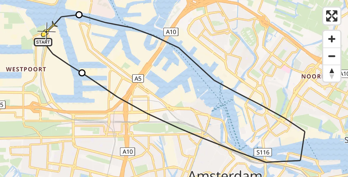 Routekaart van de vlucht: Lifeliner 1 naar Amsterdam Heliport, Westhaven
