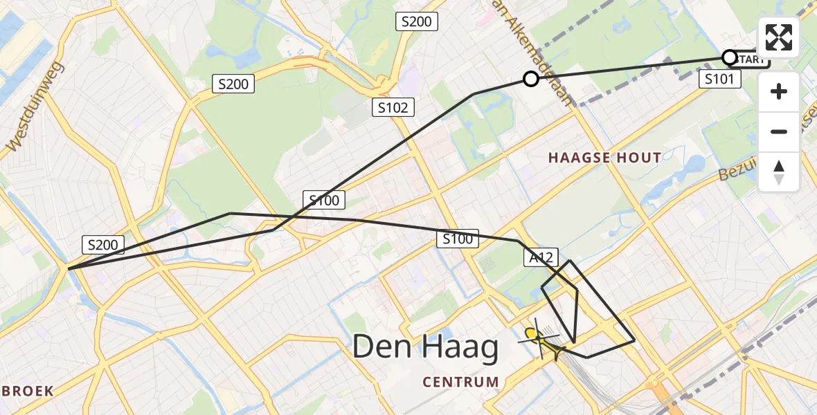 Routekaart van de vlucht: Politieheli naar Den Haag, De Mildestraat