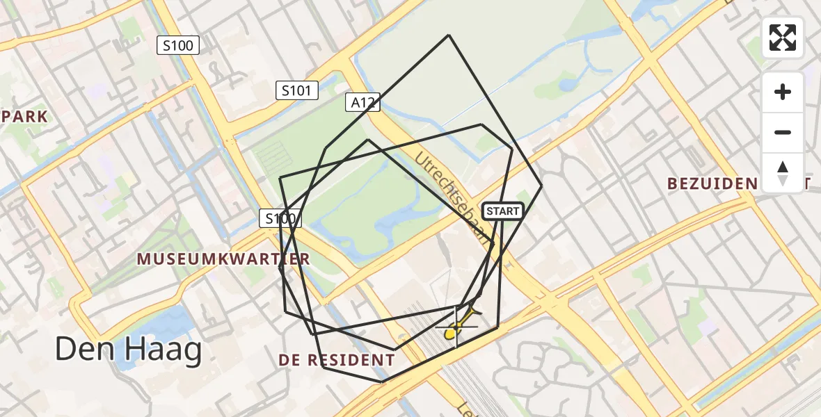 Routekaart van de vlucht: Politiehelikopter naar Den Haag, Zuiderpad