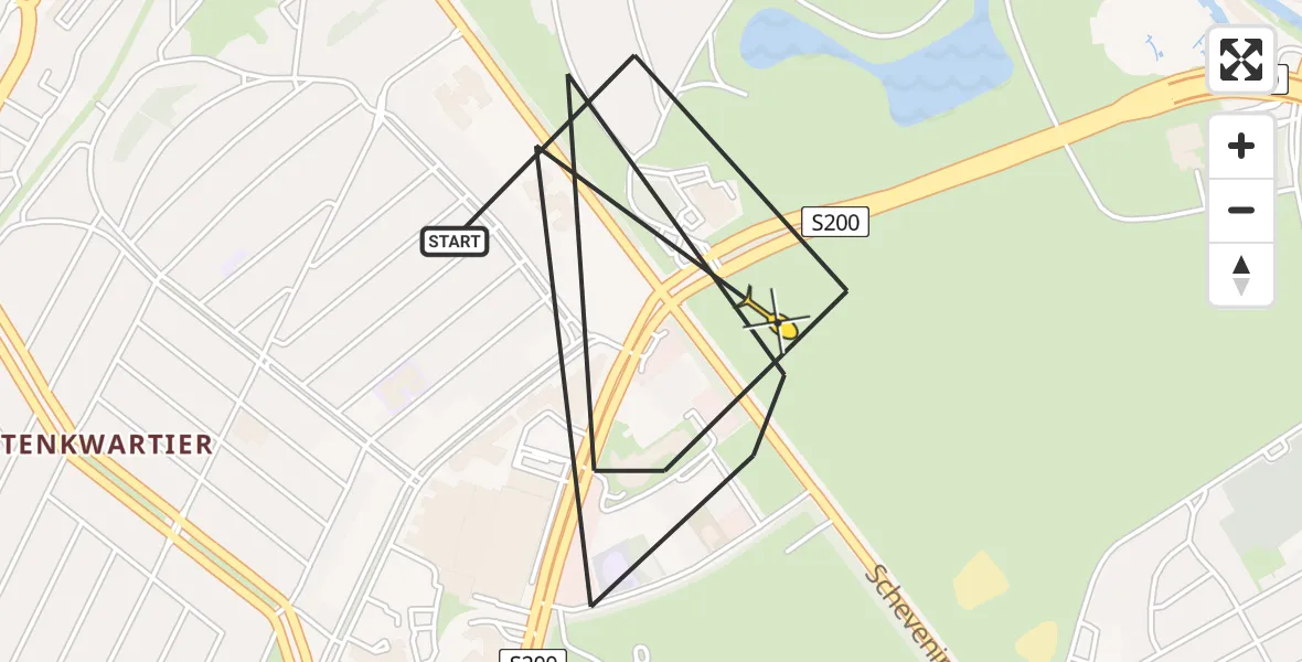 Routekaart van de vlucht: Politiehelikopter naar Den Haag, Jonge Rijspad