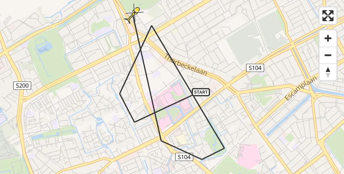 Routekaart van de vlucht: Politiehelikopter naar Den Haag, Rossinilaan
