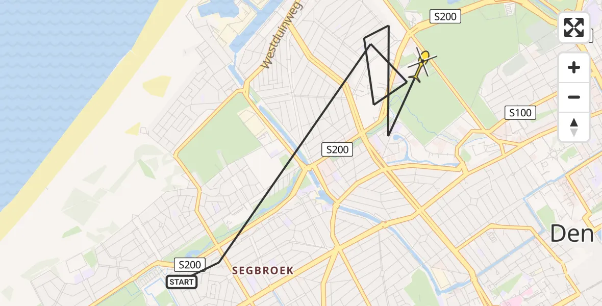 Routekaart van de vlucht: Politieheli naar Den Haag, Van Hoornbeekstraat