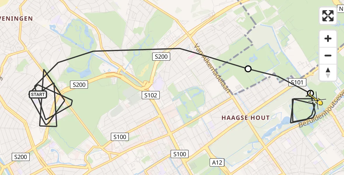 Routekaart van de vlucht: Politieheli naar Den Haag, Adriaan Goekooplaan