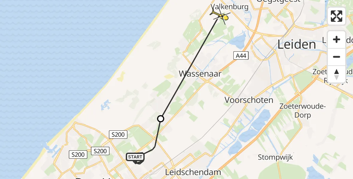 Routekaart van de vlucht: Politiehelikopter naar Valkenburg, Leidsestraatweg