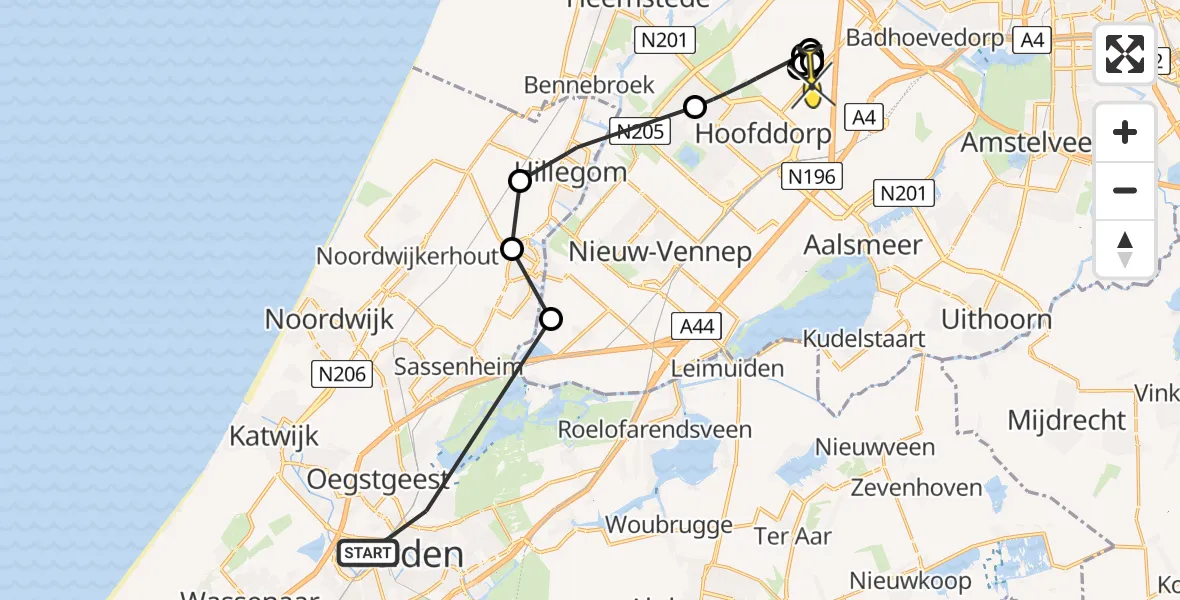 Routekaart van de vlucht: Politieheli naar Hoofddorp, Beukenrode