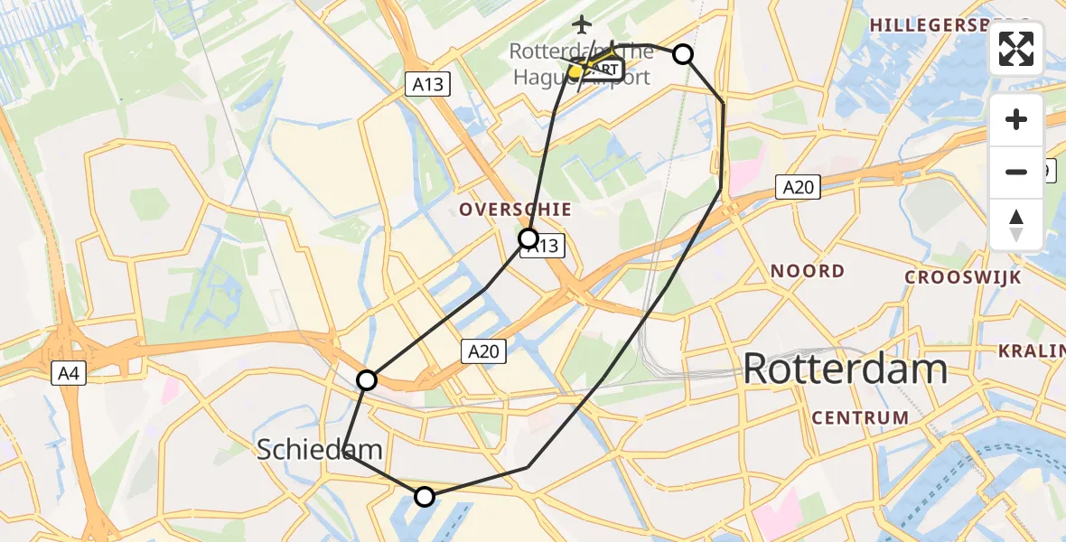 Routekaart van de vlucht: Lifeliner 2 naar Rotterdam The Hague Airport, Witte brug
