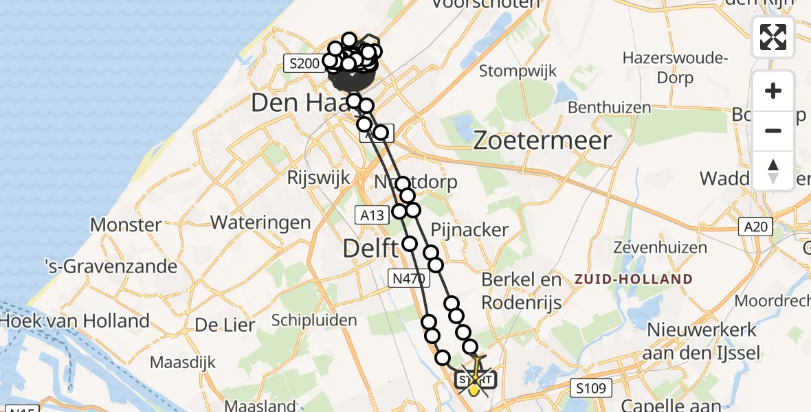 Routekaart van de vlucht: Politieheli naar Rotterdam The Hague Airport, Fornebubaan