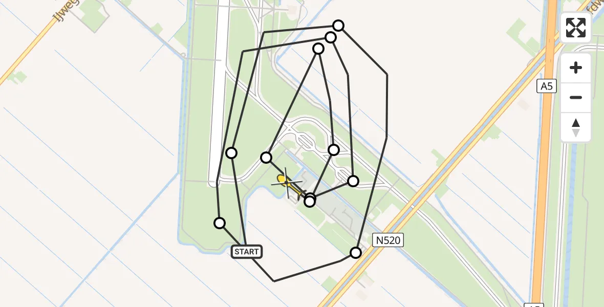 Routekaart van de vlucht: Politieheli naar Hoofddorp, Vijfhuizerweg