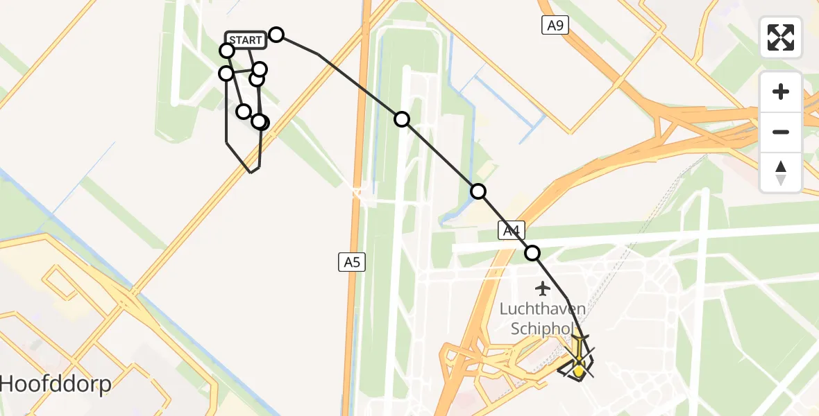 Routekaart van de vlucht: Politieheli naar Luchthaven Schiphol, Hoofdweg