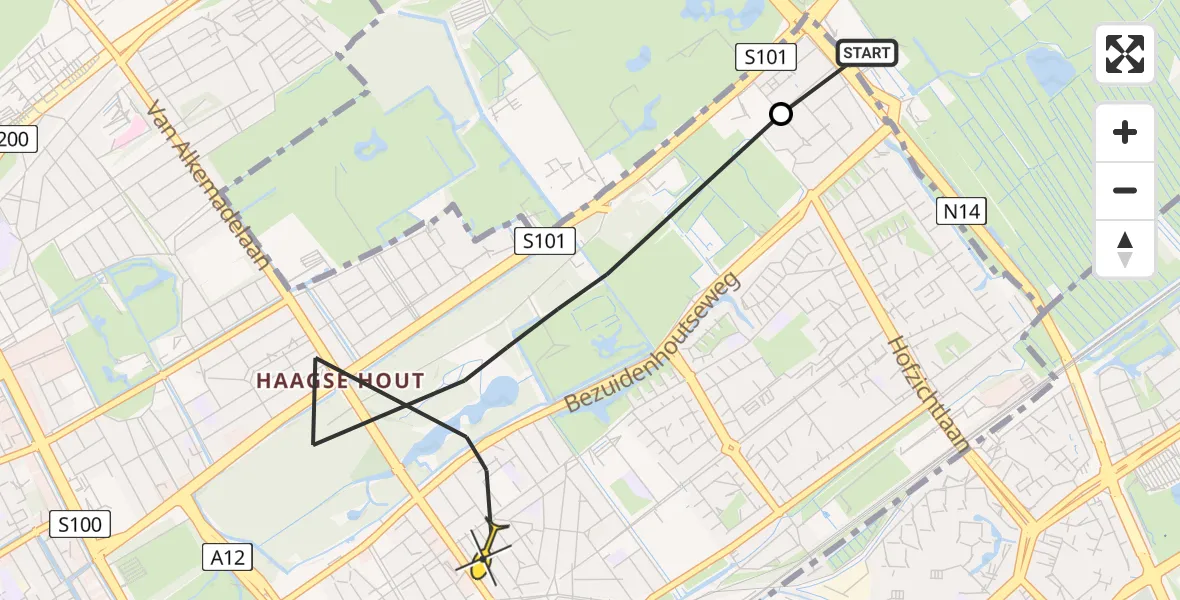 Routekaart van de vlucht: Politiehelikopter naar Den Haag, Hendrik Zwaardecroonstraat