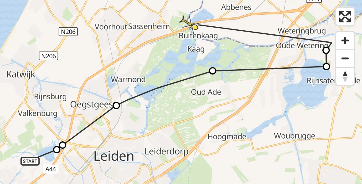 Routekaart van de vlucht: Politiehelikopter naar Buitenkaag, Voorschoterweg