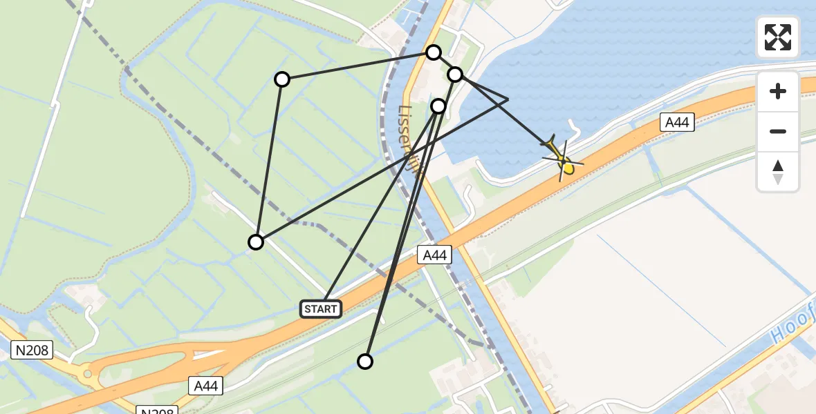 Routekaart van de vlucht: Politieheli naar Buitenkaag, Lisserdijk
