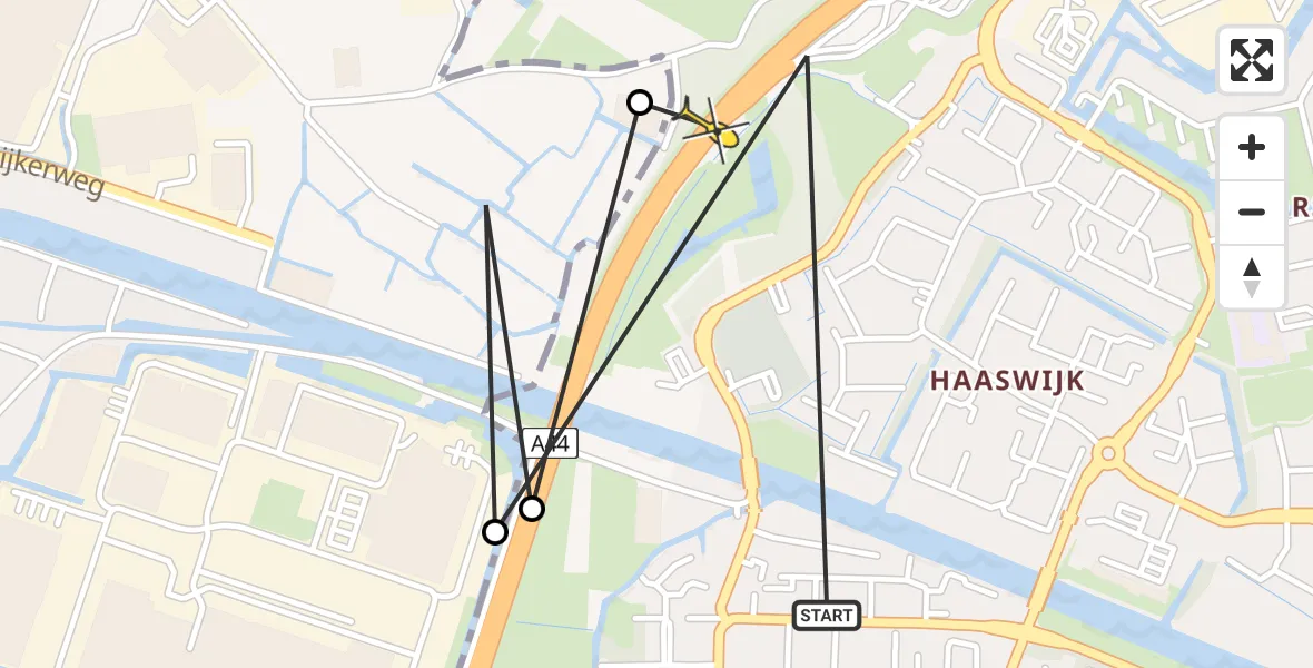 Routekaart van de vlucht: Politiehelikopter naar Oegstgeest, Vinkenweg