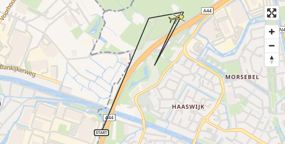 Routekaart van de vlucht: Politiehelikopter naar Oegstgeest, Vinkeweg