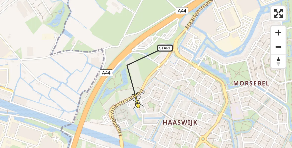 Routekaart van de vlucht: Politiehelikopter naar Oegstgeest, Anthon van der Horstlaan