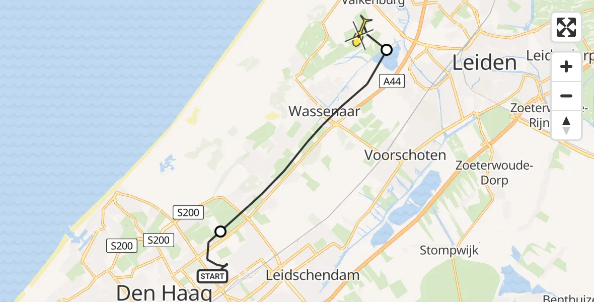 Routekaart van de vlucht: Politieheli naar Valkenburg, Waalsdorperlaan