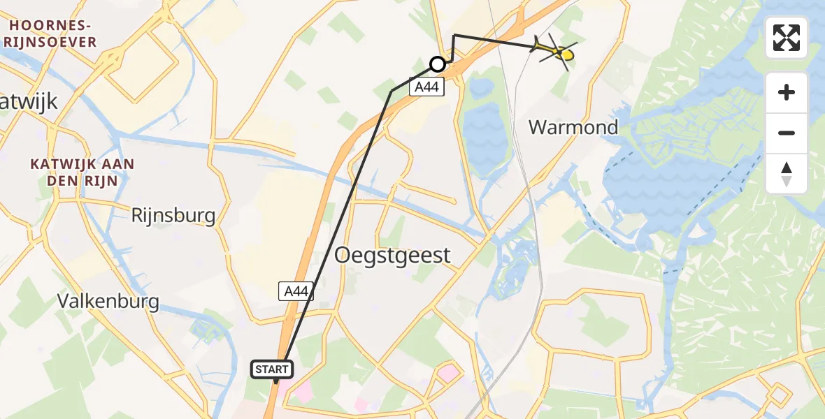 Routekaart van de vlucht: Politiehelikopter naar Sassenheim, Vinkeweg