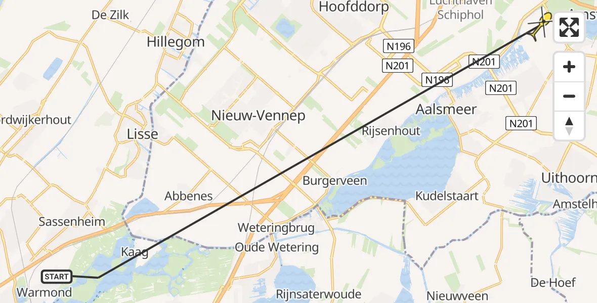 Routekaart van de vlucht: Politiehelikopter naar Aalsmeer, Lakerpolder