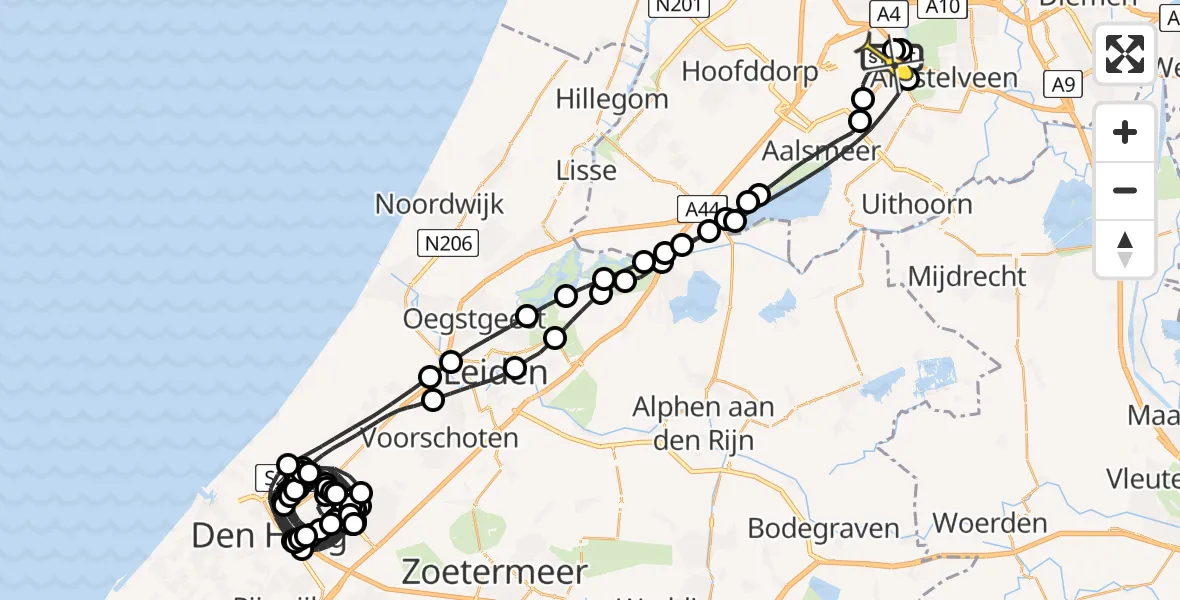 Routekaart van de vlucht: Politieheli naar Schiphol, Amsterdam-Bataviaweg