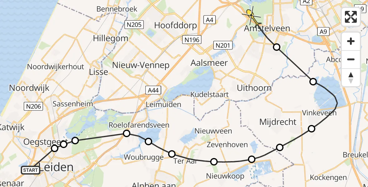 Routekaart van de vlucht: Politieheli naar Amstelveen, Hugo de Vrieslaan