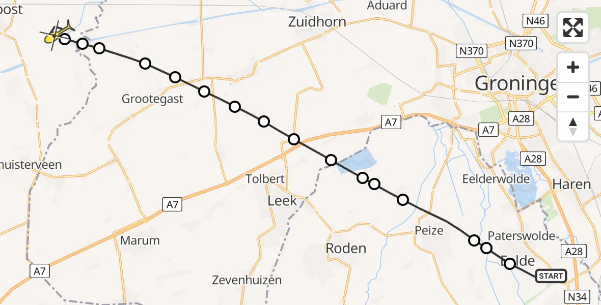 Routekaart van de vlucht: Lifeliner 4 naar Gerkesklooster, Hoofdweg