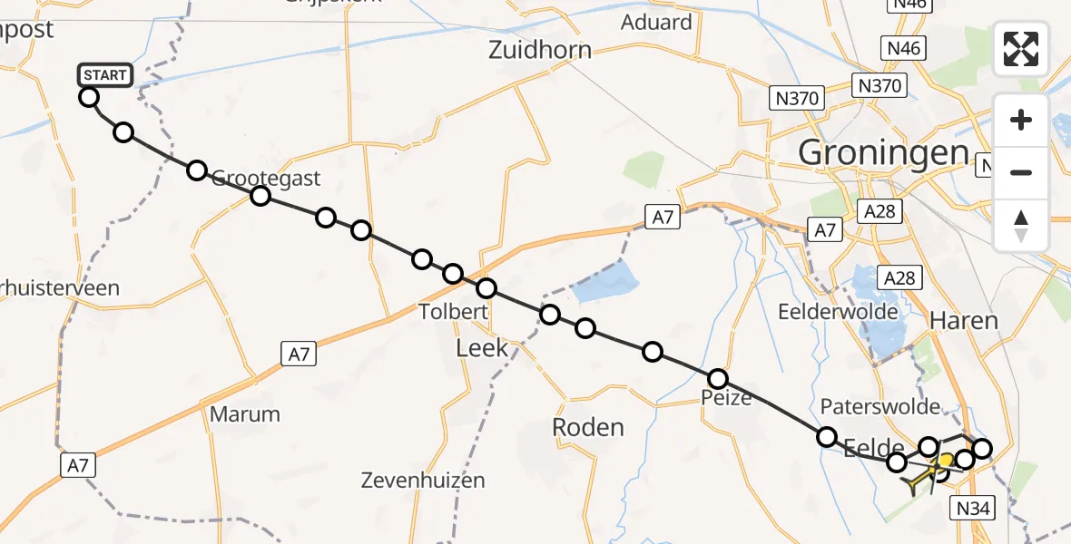 Routekaart van de vlucht: Lifeliner 4 naar Groningen Airport Eelde, Oude Vaart