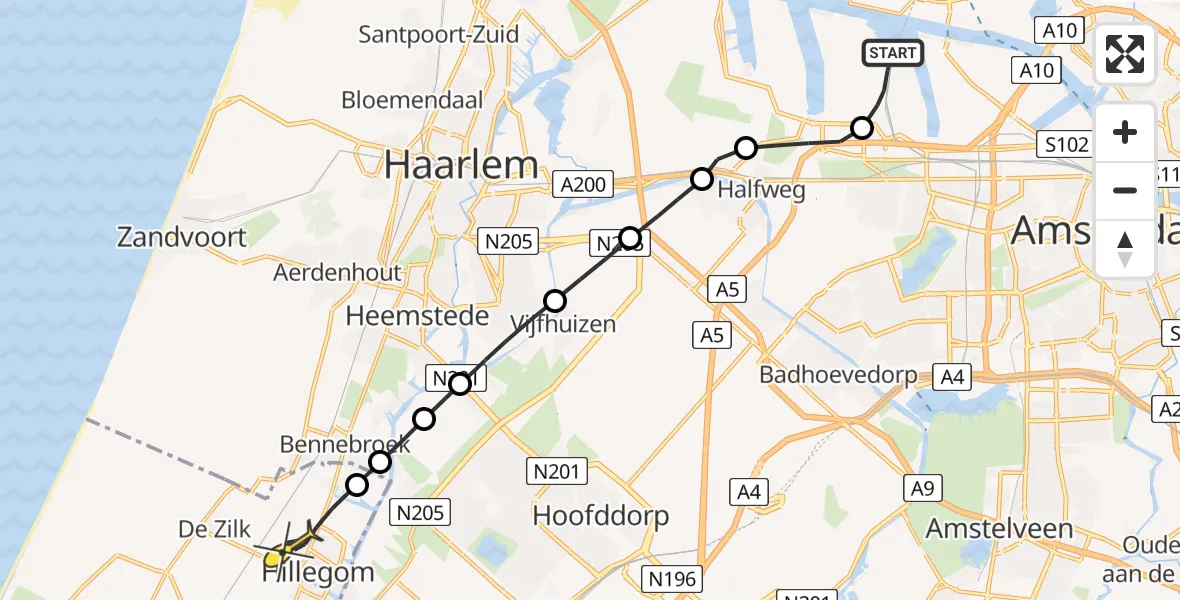 Routekaart van de vlucht: Lifeliner 1 naar Hillegom, Westpoort