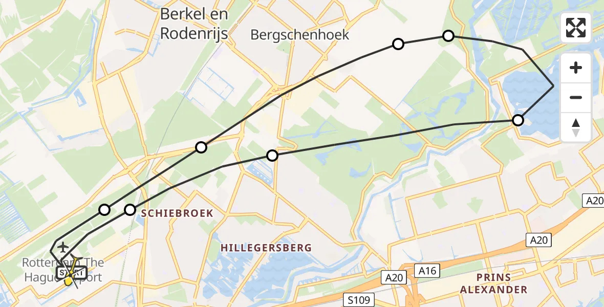 Routekaart van de vlucht: Lifeliner 2 naar Rotterdam The Hague Airport, Bovendijk