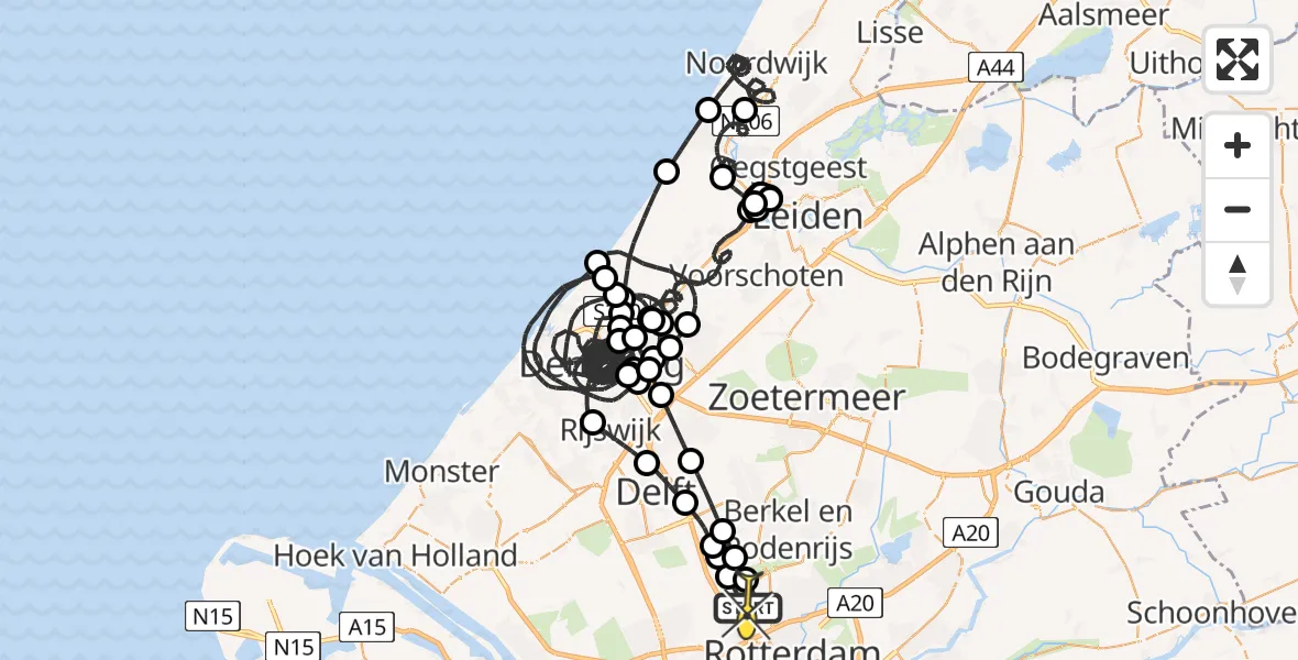 Vluchtroute Politiehelikopter van Rotterdam The Hague Airport naar Rotterdam The Hague Airport